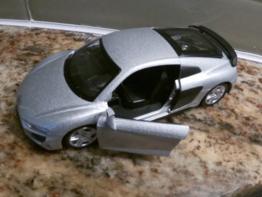 Audi R8 Coupe V10 Engine 1/36 Scale with Pull Back action doors open Metallic Silver