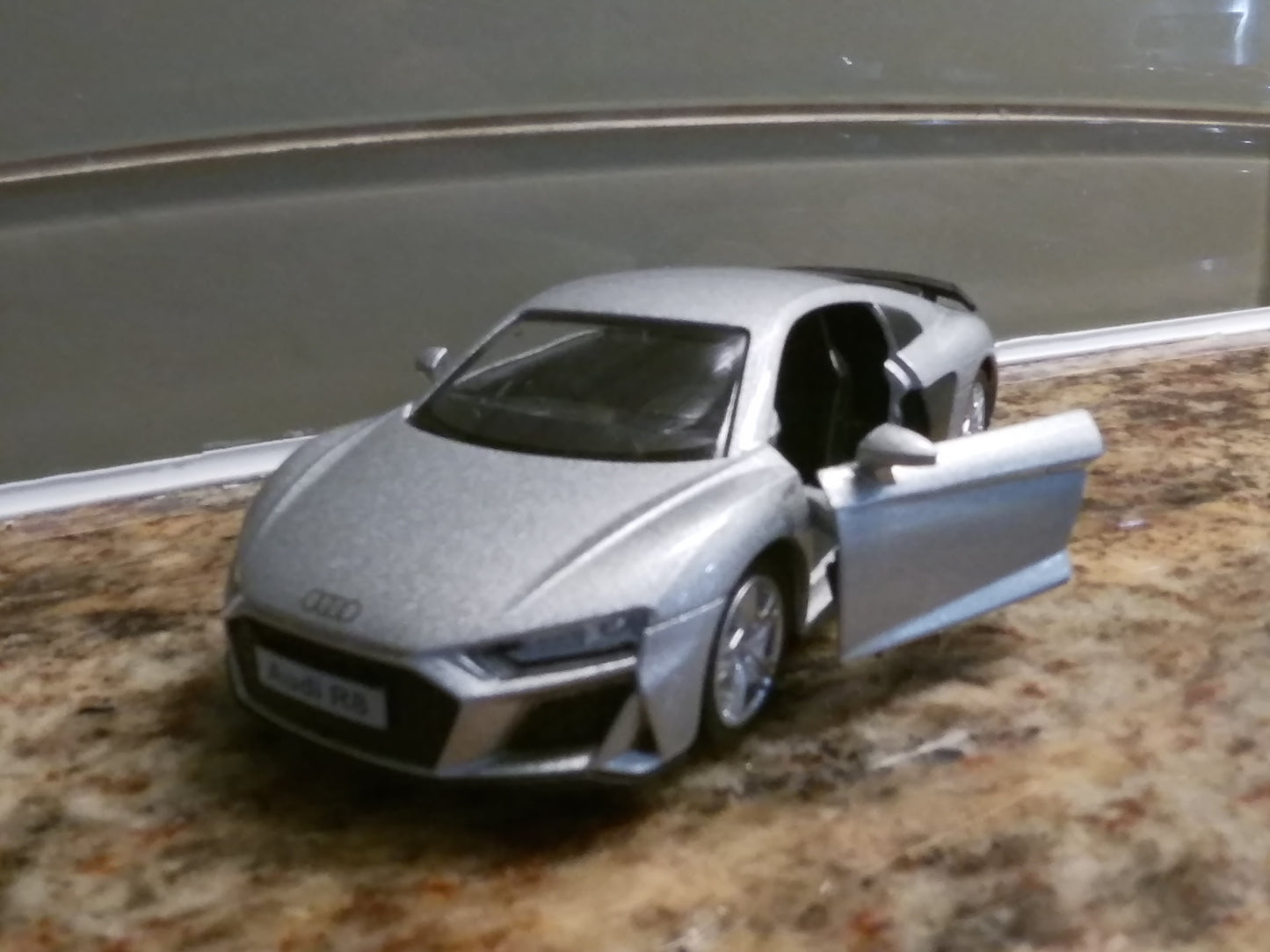 Audi R8 Coupe V10 Engine 1/36 Scale with Pull Back action doors open Metallic Silver